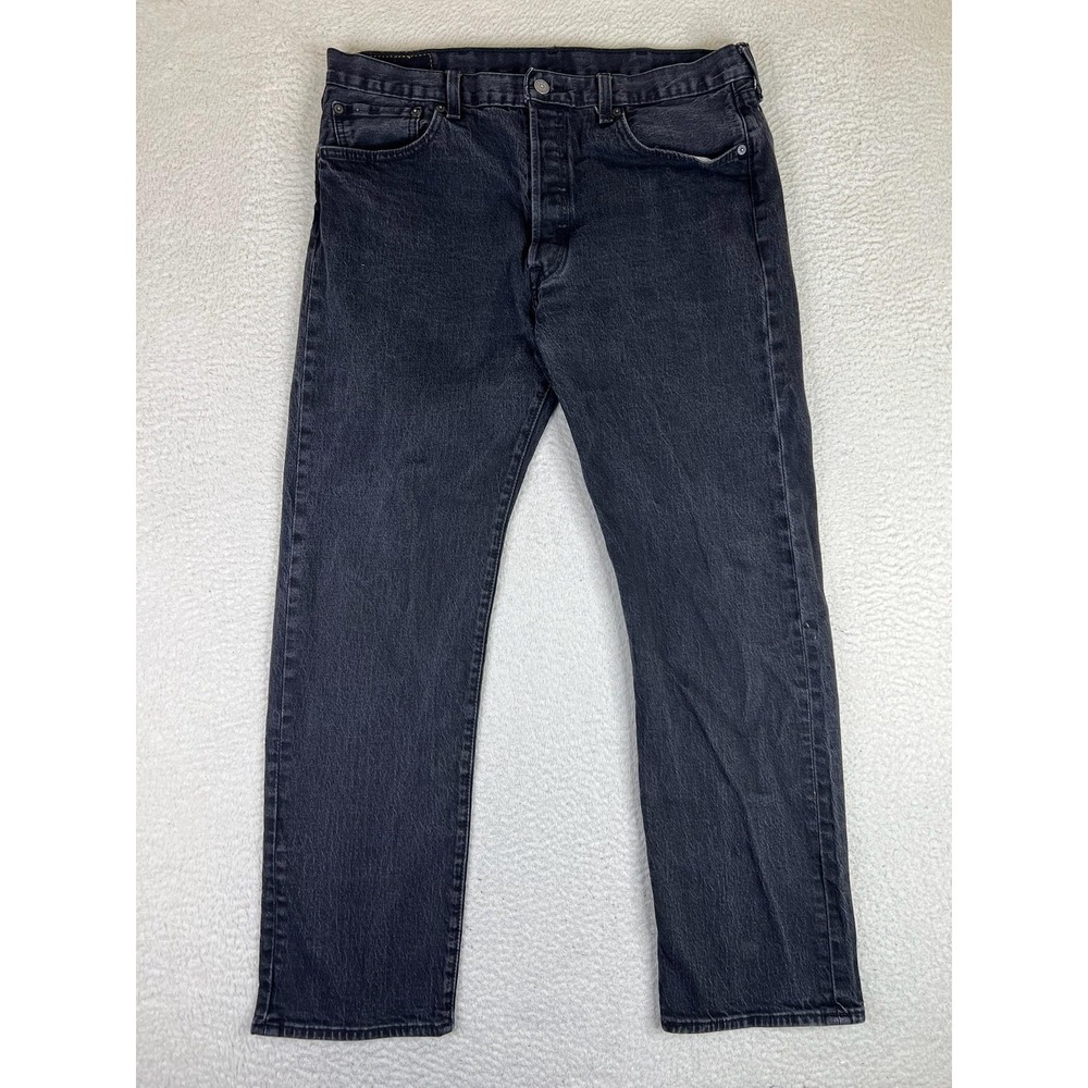 Levis 501 Jeans Mens 38x32 Black Regular Straight Stretch Denim Button Fly